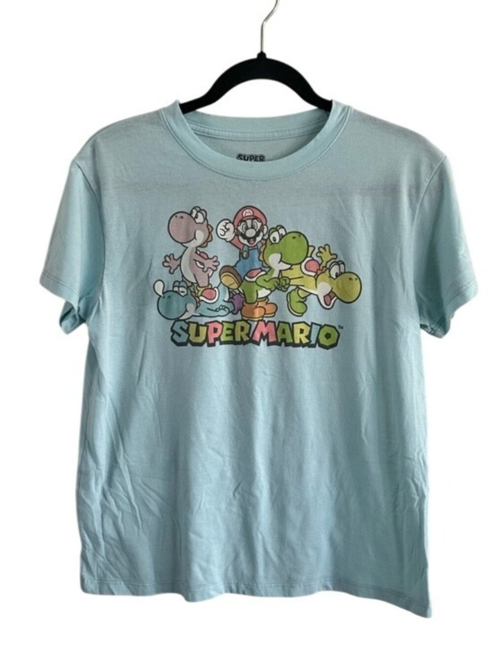 Super Mario Yoshi Nintendo Light Blue Graphic Tee T-Shirt Sz Medium